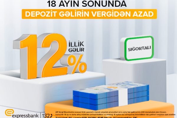 İllik 12% gəlirli, sığortalı vəvergidən azad depozit!